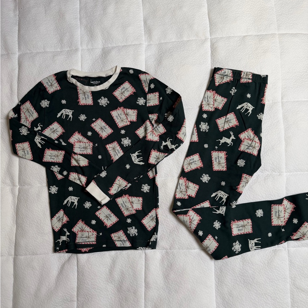 Burt’s Bees Green Pajama Set with Reindeer and Snowflakes